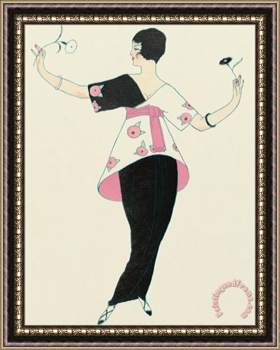Georges Barbier Woman Holding Flowers Framed Painting