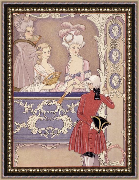 Georges Barbier Women In A Theater Box Framed Painting