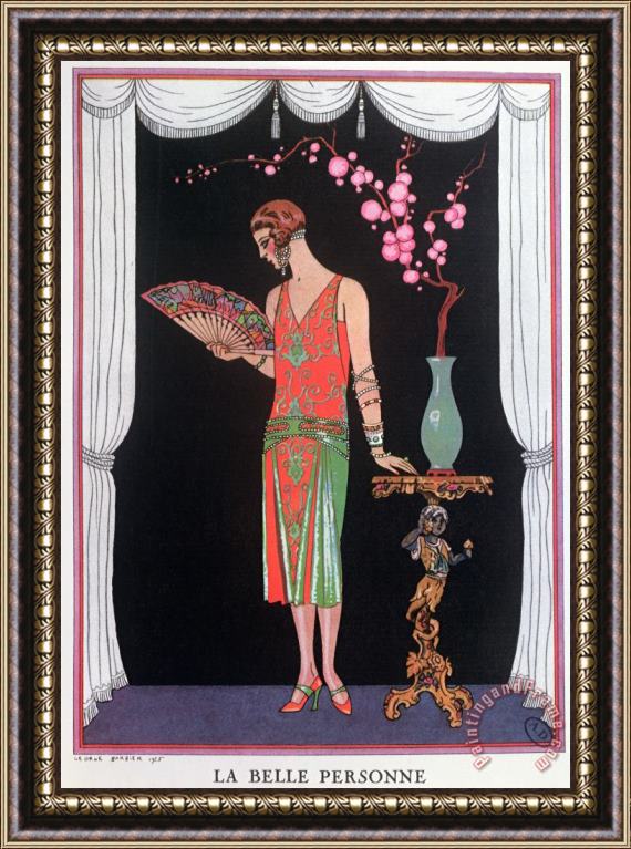 Georges Barbier Worth Evening Dress Fashion Plate From Gazette Du Bon Ton Framed Painting