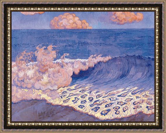 Georges Lacombe Blue Seascape Wave Effect Framed Painting