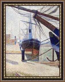 Around The Corner Framed Prints - Corner of The Harbor of Honfleur by Georges Seurat