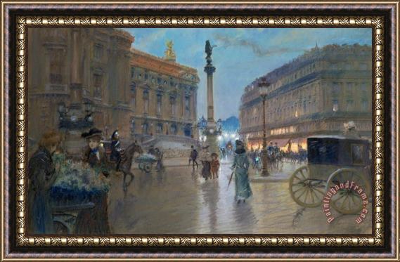 Georges Stein Place de l Opera in Paris Framed Painting