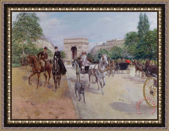 Georges Stein Riders and Carriages on the Avenue du Bois Framed Painting