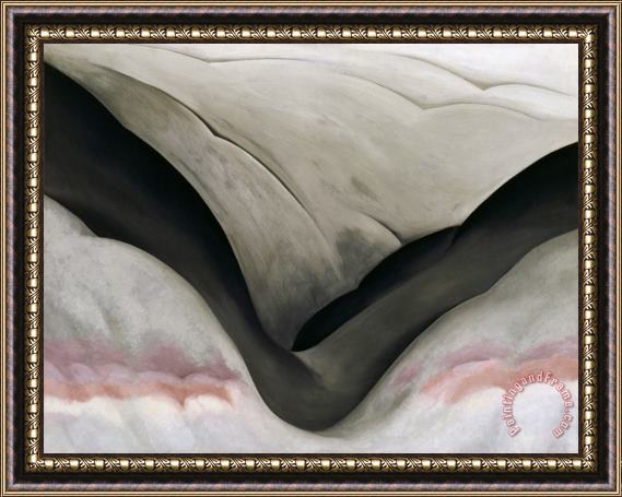 Georgia O'keeffe Black Place Grey And Pink Framed Painting