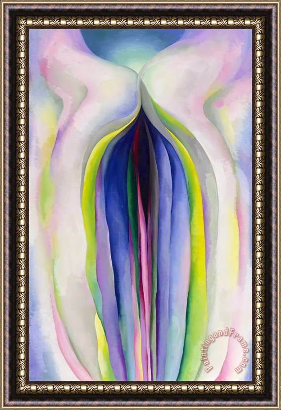 Georgia O'keeffe Grey Line with Black Blue And Yellow Framed Print