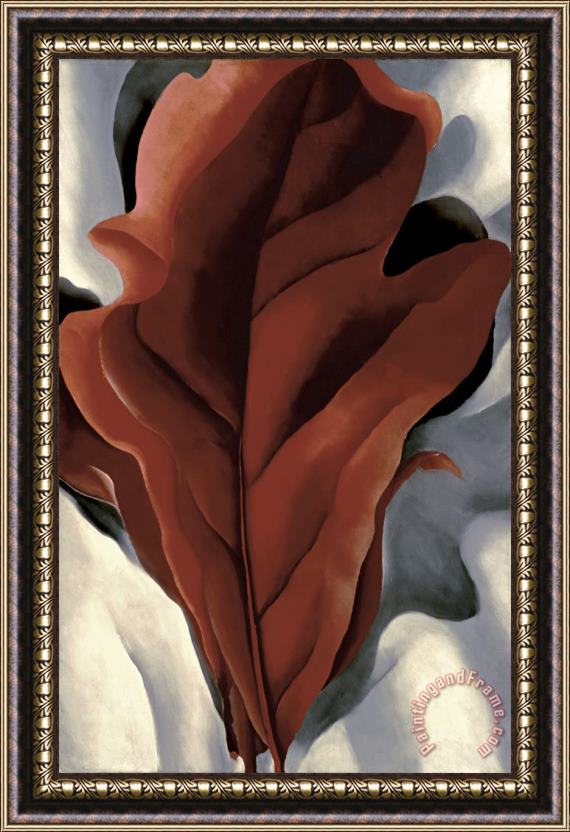 Georgia O'keeffe Large Dark Red Leaves on White Framed Painting