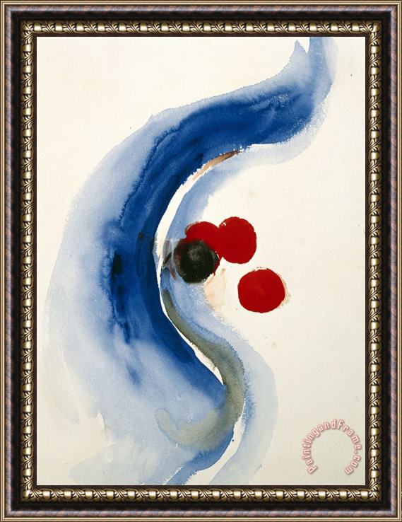 Georgia O'keeffe Untitled (abstraction Blue Wave And Three Red Circles), 1970s Framed Painting