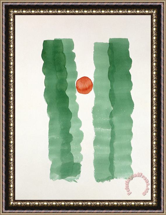 Georgia O'keeffe Untitled (abstraction Four Green Lines with Red), 1979 Framed Painting