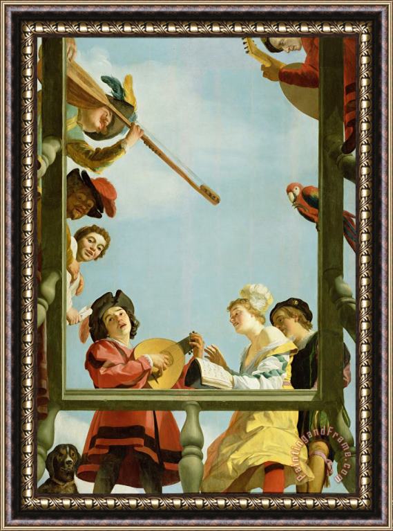 Gerard Van Honthorst Musical Group on a Balcony Framed Painting