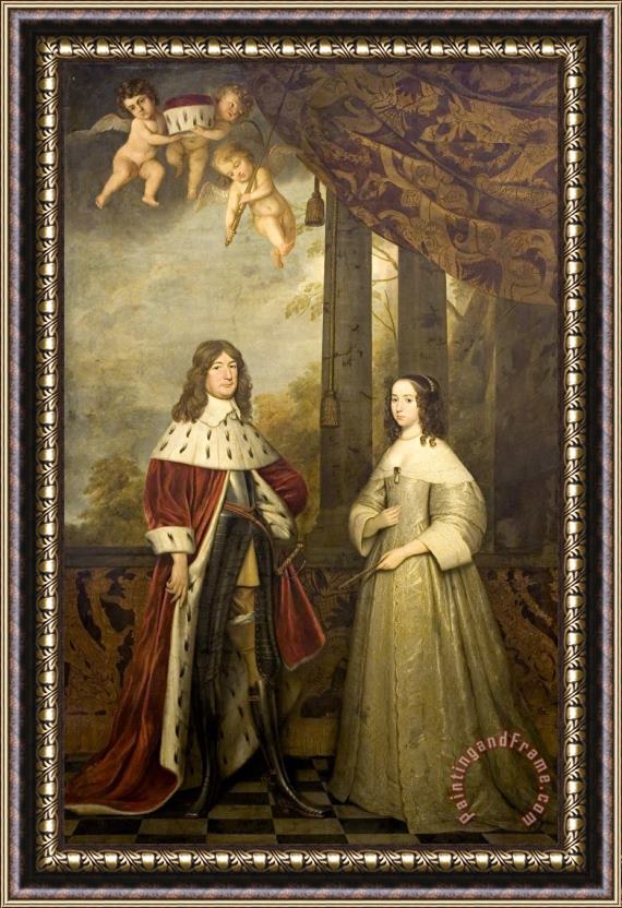 Gerard Van Honthorst Portrait of Friedrich Wilhelm, Elector of Brandenburg, with His Wife Louise Henrietta, Countess of Nassau Framed Painting