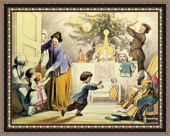 German School Decorating The Christmas Tree Framed Painting