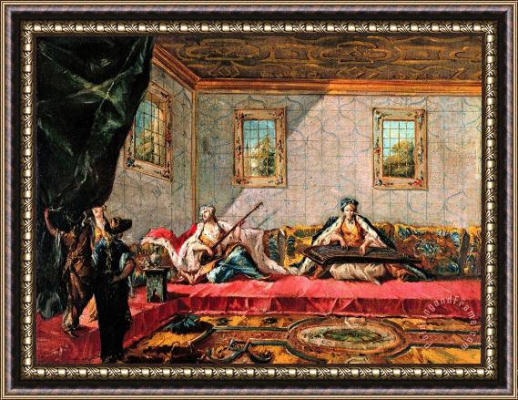 Giovanni Antonio Guardi; Francesco Guardi Two Odalisques Playing Music in The Harem Framed Painting