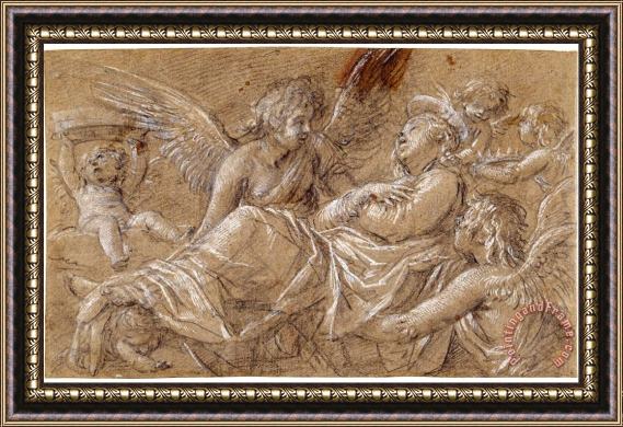 Giovanni Baglione Saint Catherine, Carried Up to Heaven by Angels Framed Painting