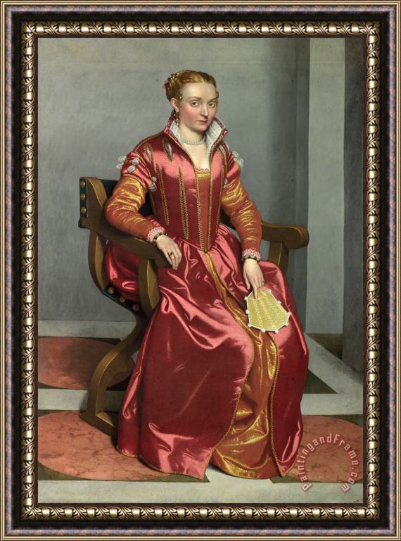 Giovanni Battista Moroni Portrait of a Lady, Perhaps Contessa Lucia Albani Avogadro ('la Dama in Rosso') Framed Painting