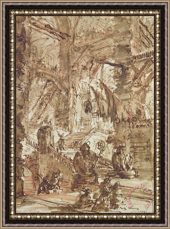 Giovanni Battista Piranesi Preparatory Drawing For Plate Number Viii Of The Carceri Al'invenzione Series Framed Painting