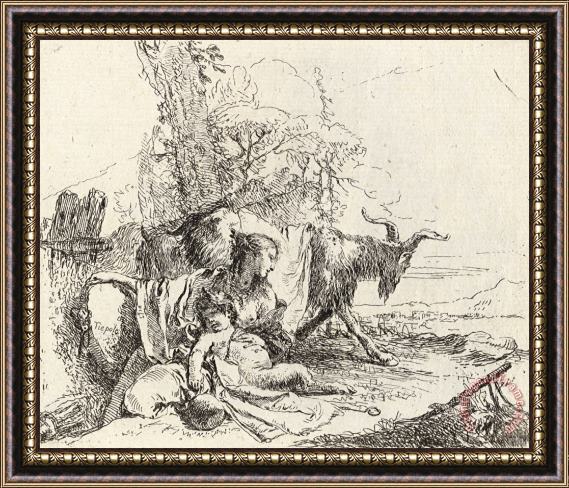 Giovanni Battista Tiepolo A Nymph with a Small Satyr And Two Goats, From Vari Capricci Framed Painting