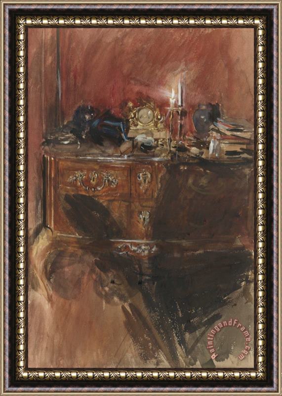 Giovanni Boldini View of an Interior with Louis Xv Commode Framed Print
