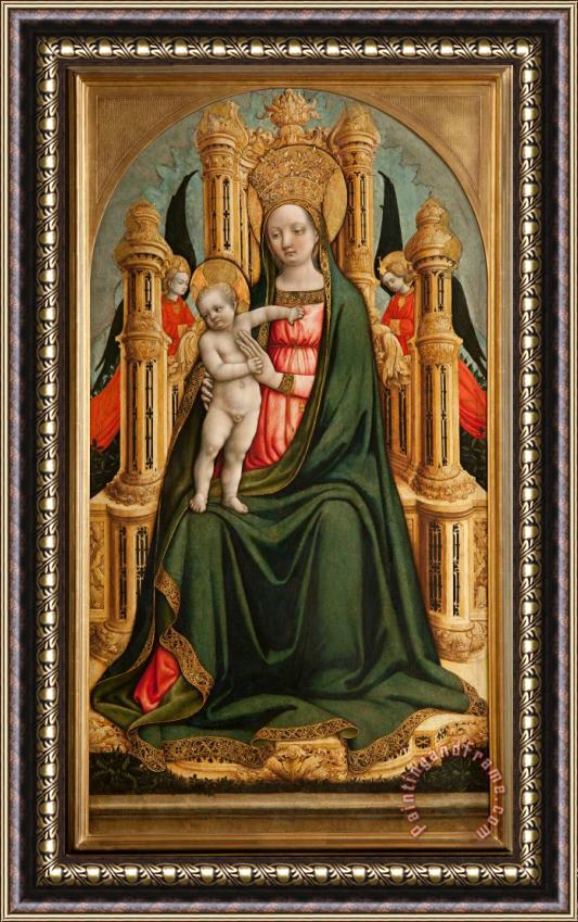 Giovanni d'Alemagna e Antonio Vivarini The Virgin And Child Enthroned And Two Angels Framed Painting