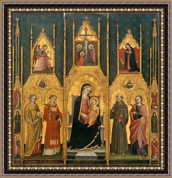 Giovanni di Pietro da Pisa Altarpiece of The Virgin with Saints Agatha, Stephen, Francis And a Martyr Saint Framed Painting