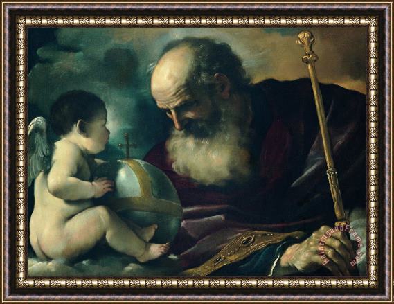 Giovanni F. Barbieri God The Father And Angel Framed Painting