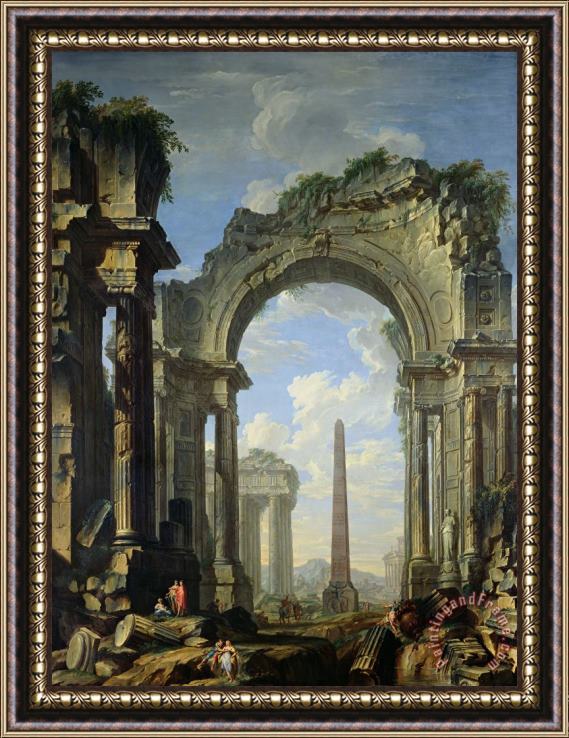 Giovanni Niccolo Servandoni Landscape With Ruins Framed Painting