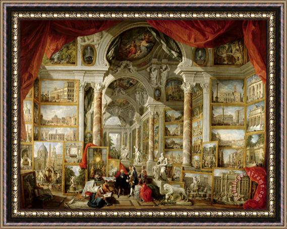 Giovanni Paolo Panini Gallery with Views of Modern Rome Framed Painting