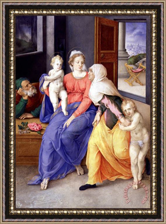Giulio Clovio Holy Family with Santa Isabel And San Juanito Framed Print