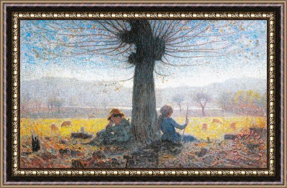 Giuseppe Pelizza da Volpedo Two Shepherds On The Fields Of Mongini Framed Painting