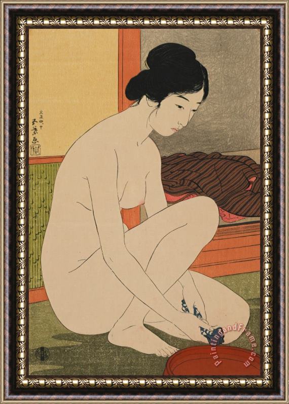 Goyo Hashiguchi Woman Bathing Taisho Era Framed Painting