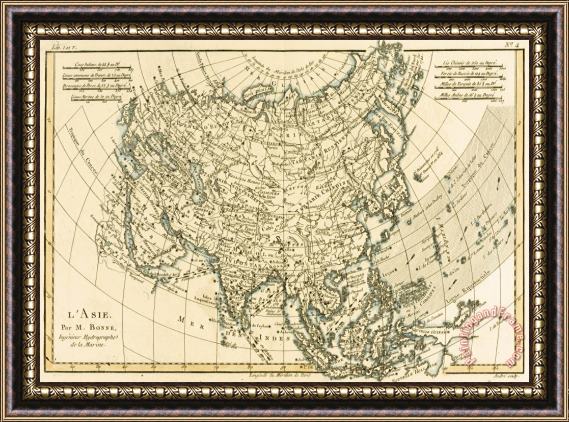 Guillaume Raynal Antique Map of Asia Framed Painting
