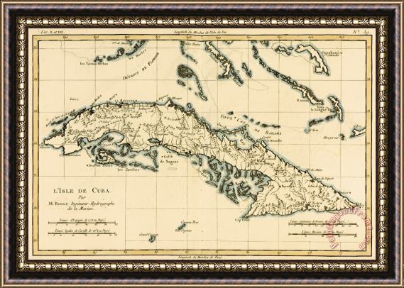 Guillaume Raynal Antique Map of Cuba Framed Painting