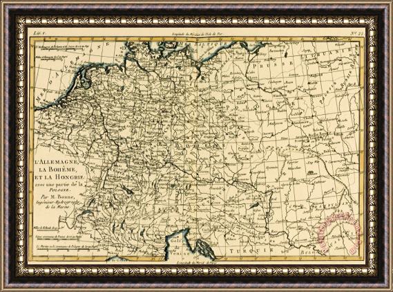 Guillaume Raynal Antique Map of Germany Bohemia and Hungary with part of Poland Framed Painting