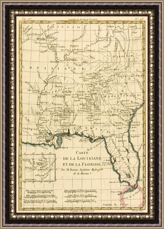 Guillaume Raynal Antique Map of Louisiana and Florida Framed Painting