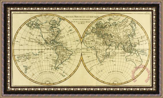 Guillaume Raynal Map of the World in two Hemispheres Framed Print