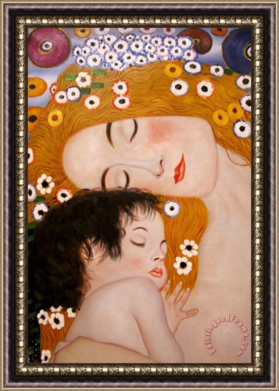 Gustav Klimt Three Ages of Woman Mother And Child (detail) Framed Painting