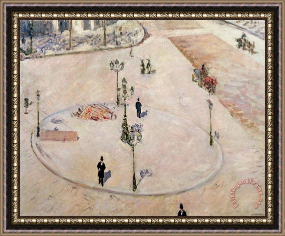 Gustave Caillebotte Traffic Island On Boulevard Haussmann Framed Painting
