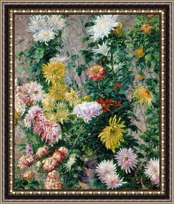 Gustave Caillebotte White and Yellow Chrysanthemums Framed Painting