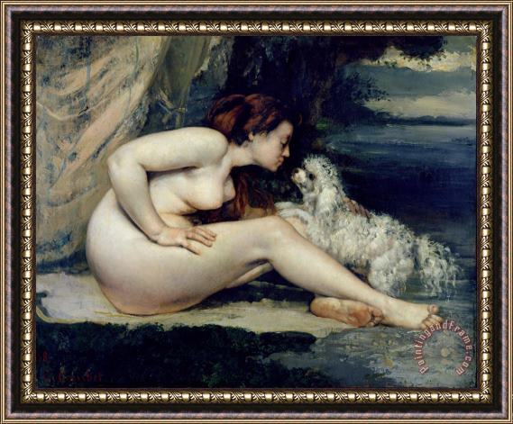 Gustave Courbet Female Nude with a Dog Framed Painting