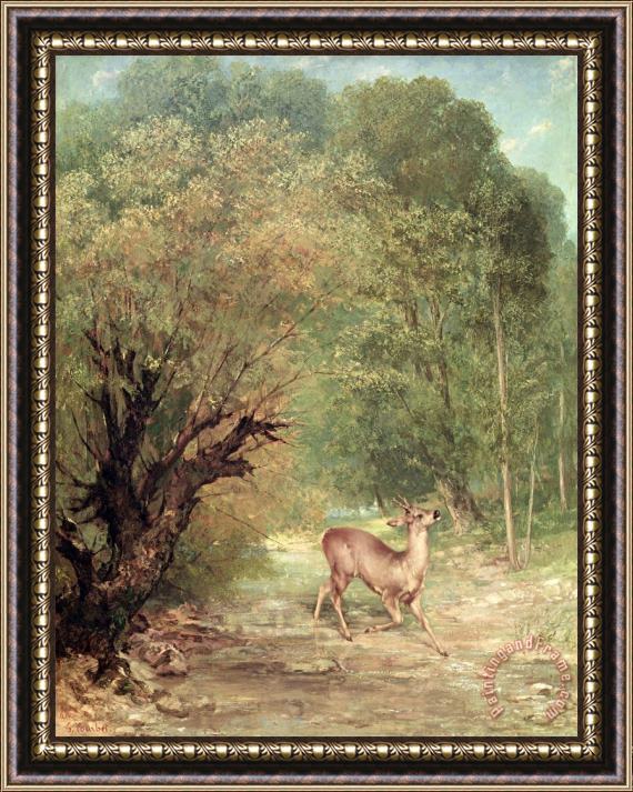 Gustave Courbet The Hunted Roe Deer on The Alert, Spring Framed Print