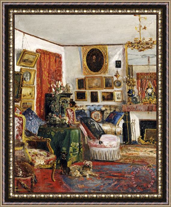 Gustave De Launay An Interior of a Sitting Room Framed Painting