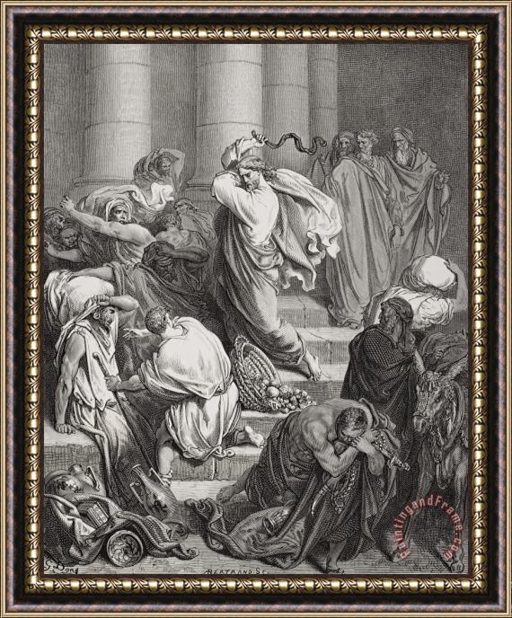 Gustave Dore The Buyers And Sellers Driven Out Of The Temple Framed Print