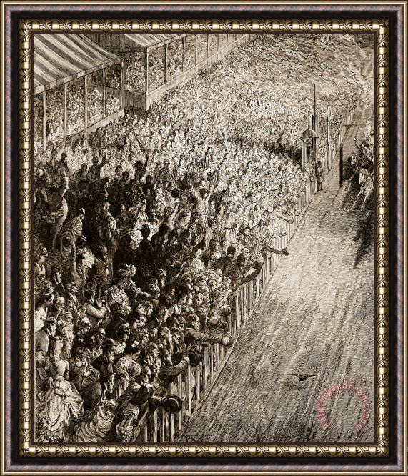 Gustave Dore The Finishing Line Of The Derby Framed Painting
