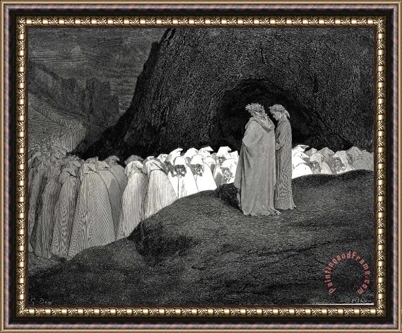 Gustave Dore The Inferno, Canto 23, Lines 9294 “tuscan, Who Visitest The College of The Mourning Hypocrites, Disdain Not to Instruct Us Who Thou Art.” Framed Painting