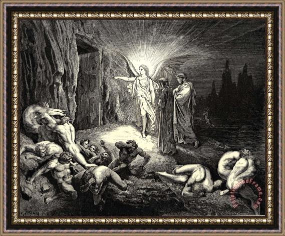 Gustave Dore The Inferno, Canto 9, Lines 8789 to The Gate He Came, And with His Wand Touch’d It, Whereat Open Without Impediment It Flew. Framed Painting