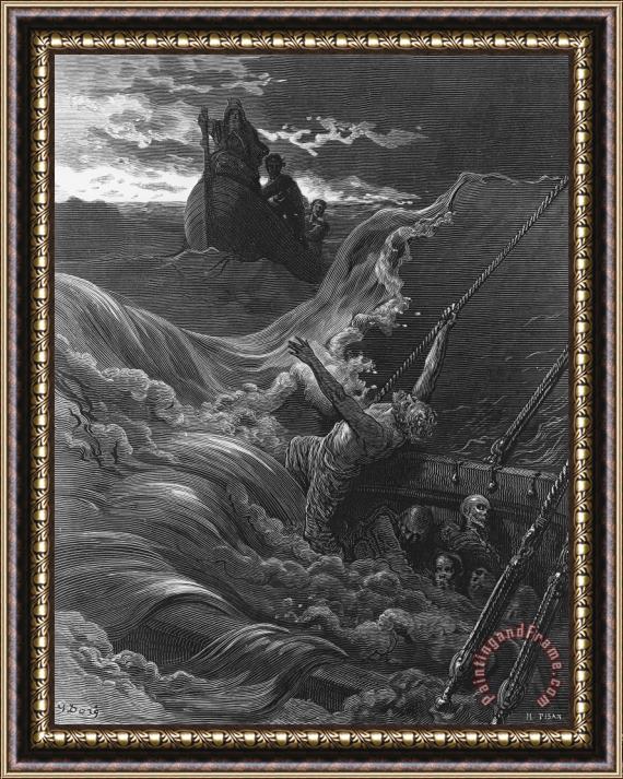 Gustave Dore The Mariner As His Ship Is Sinking Sees The Boat With The Hermit And Pilot Framed Print