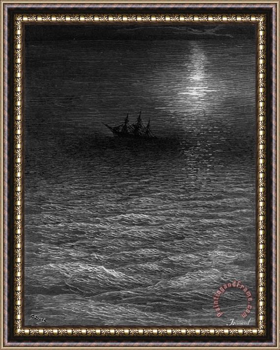 Gustave Dore The Marooned Ship In A Moonlit Sea Framed Painting