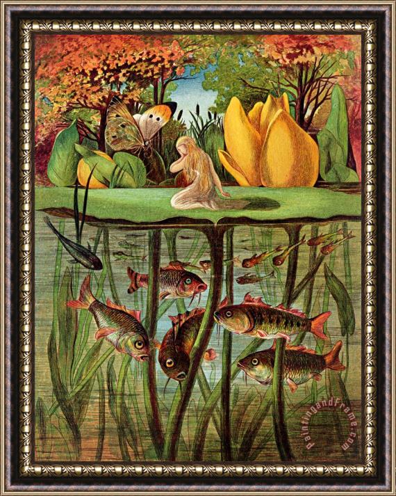 Hans Christian Andersen and Eleanor Vere Boyle Tommelise very desolate on the water lily leaf in 'Thumbkinetta' Framed Print