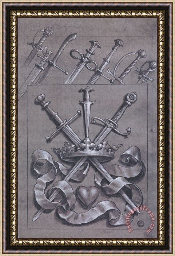 Hans Holbein the Younger Swords Crown And Heart Design Framed Print
