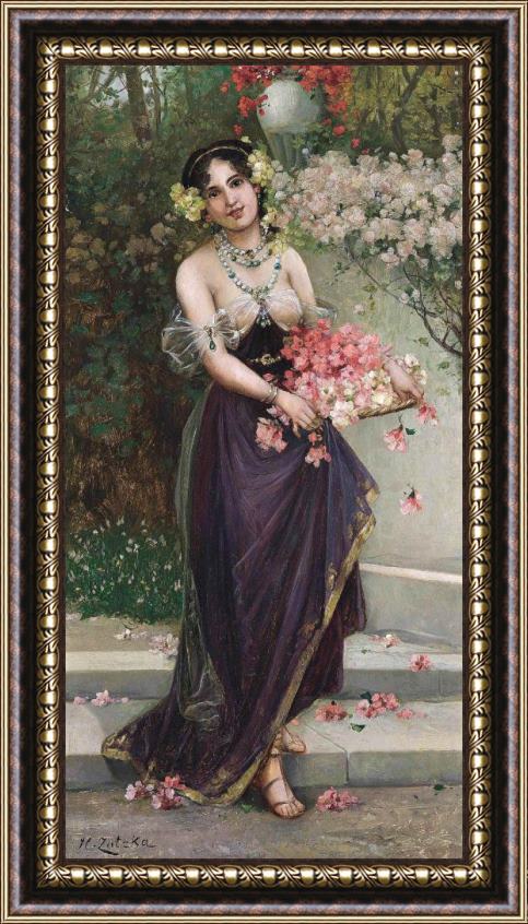 Hans Zatzka Cup with Flowers Framed Painting