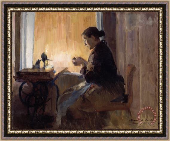 Harriet Backer By Lamp Light Framed Painting